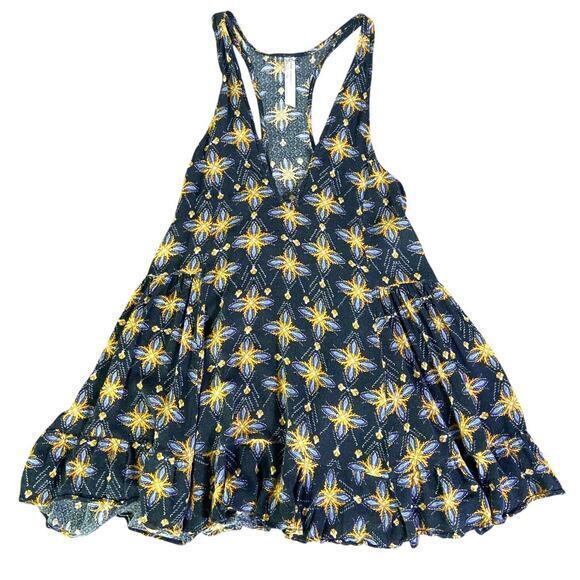 Intimately Free People Women Navy Blue Floral Racerback Flare Tank Size XS - Picture 7 of 10